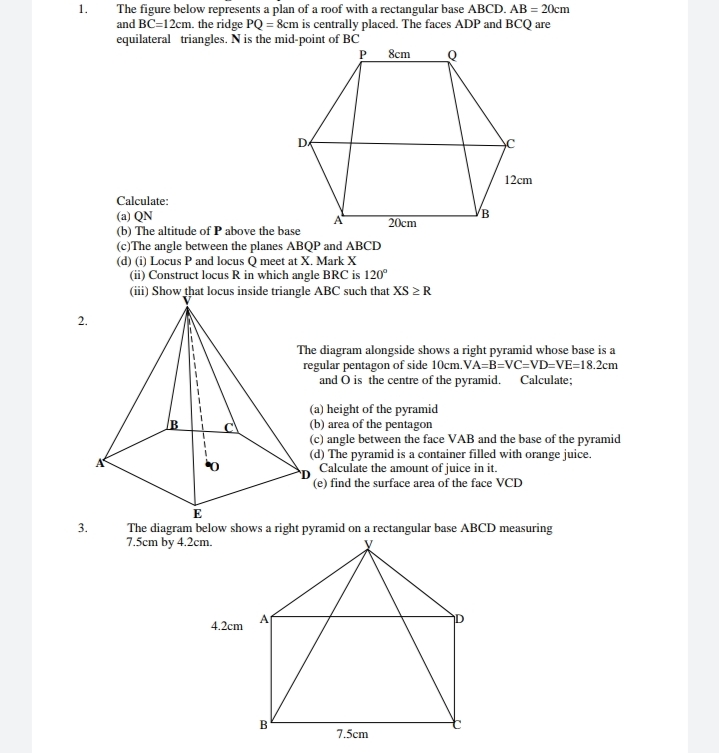 3D Geometry 1. The figure below represents a plan
