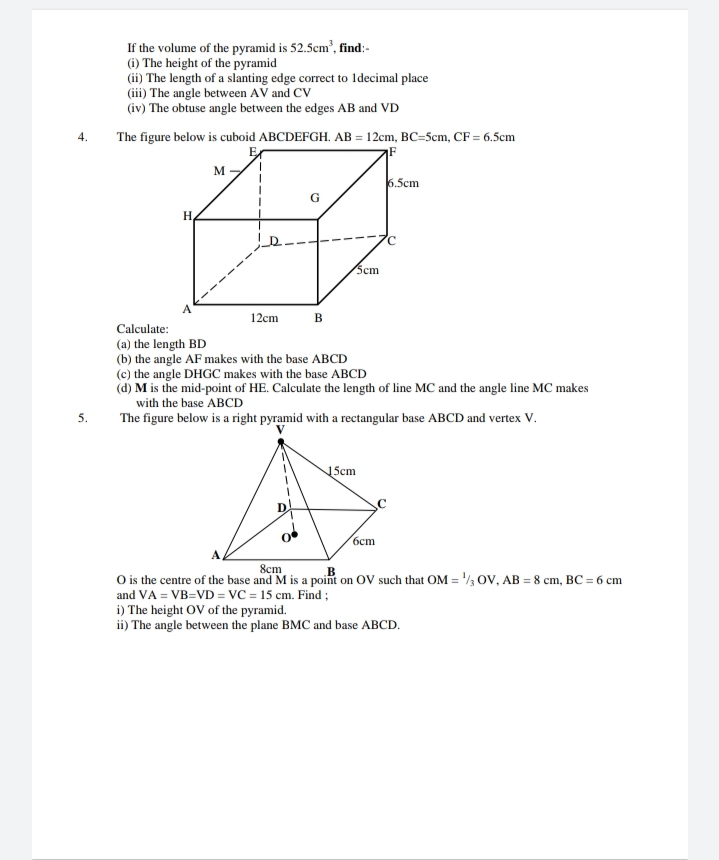 3D Geometry 1. The figure below represents a plan