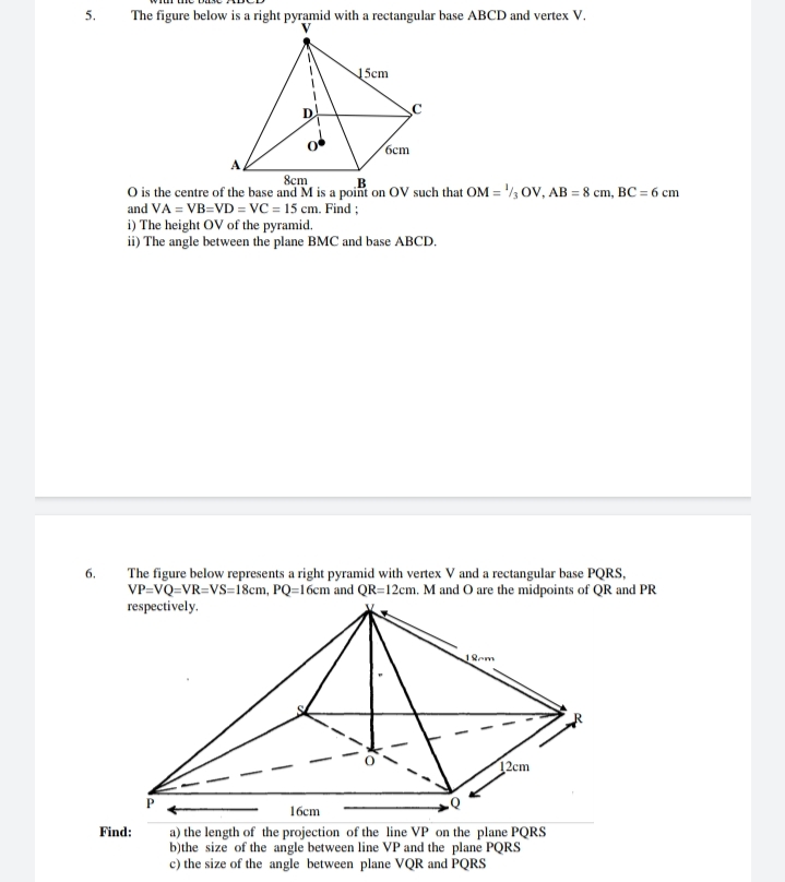3D Geometry 1. The figure below represents a plan