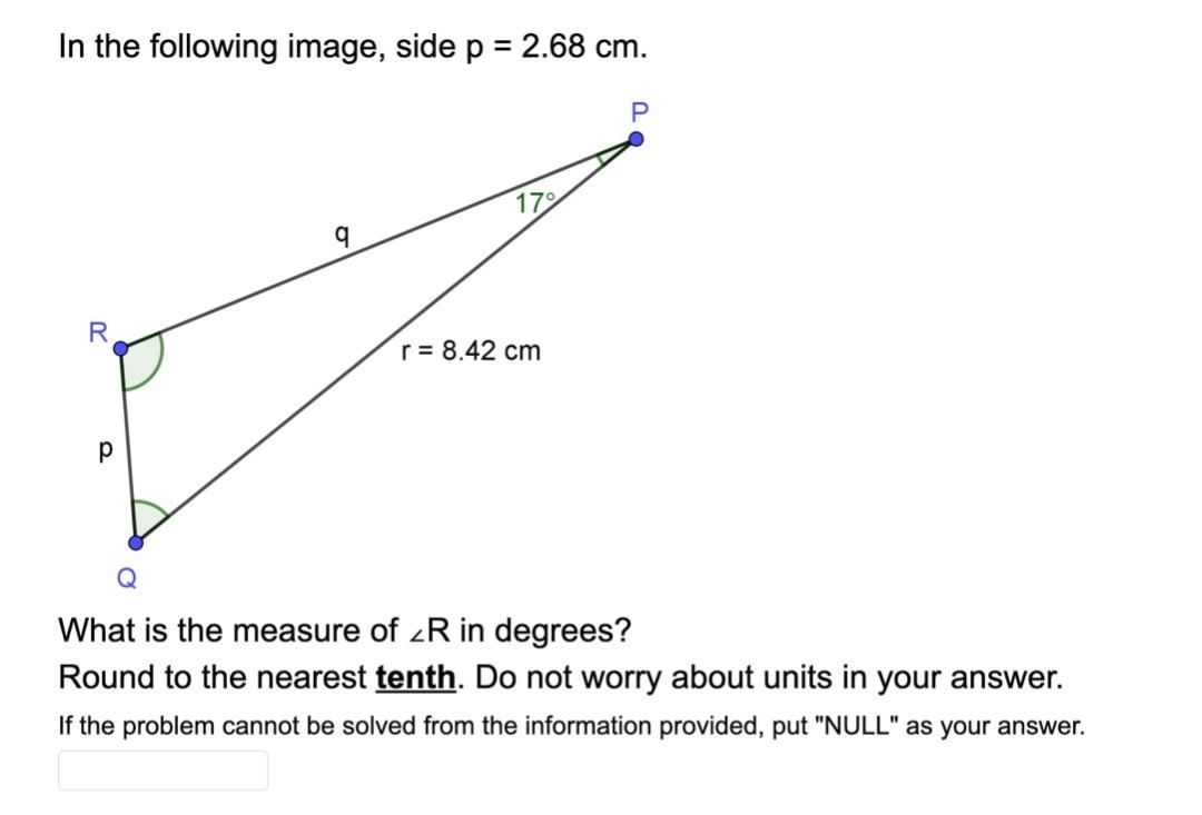 In the following image, side t = 2.68 ft, side r