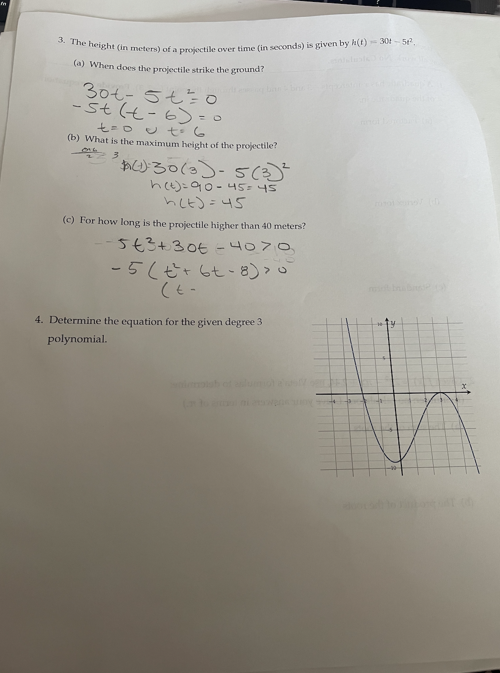 3. The height (in meters) of a projectile over