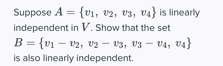 Suppose A = {'01, '02, '03, '04} is linearly