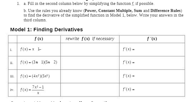 1. a. Fill in the second column below by