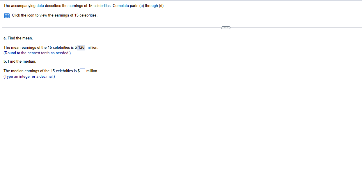 The accompanying data describes the eamings of 15