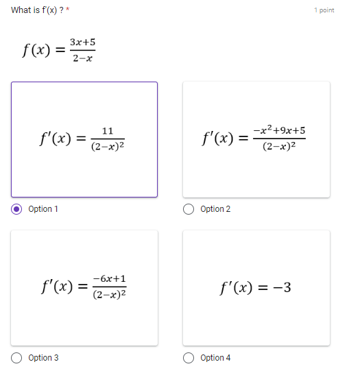What is f (x) ?* 1 point f (x) = cotx + secx