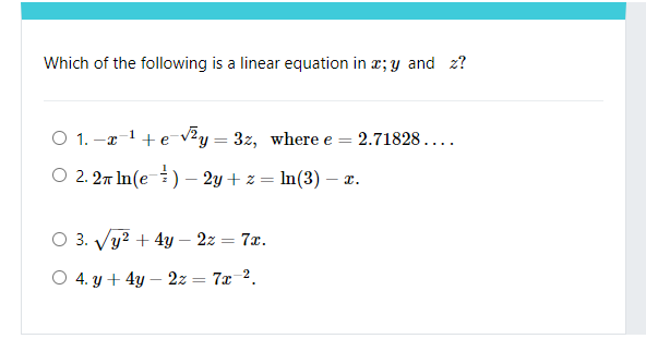 Which of the following is a linear equation in c;