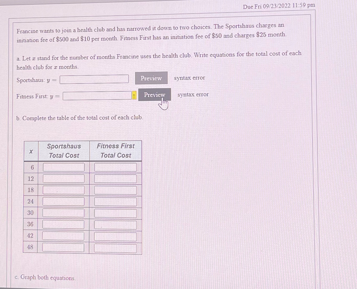 Due Fri 09/23/2022 11:59 pm Francine wants to