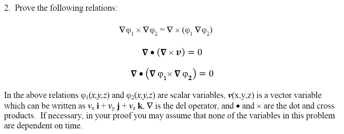 2. Prove the following relations: Vrp1 x th2 = V