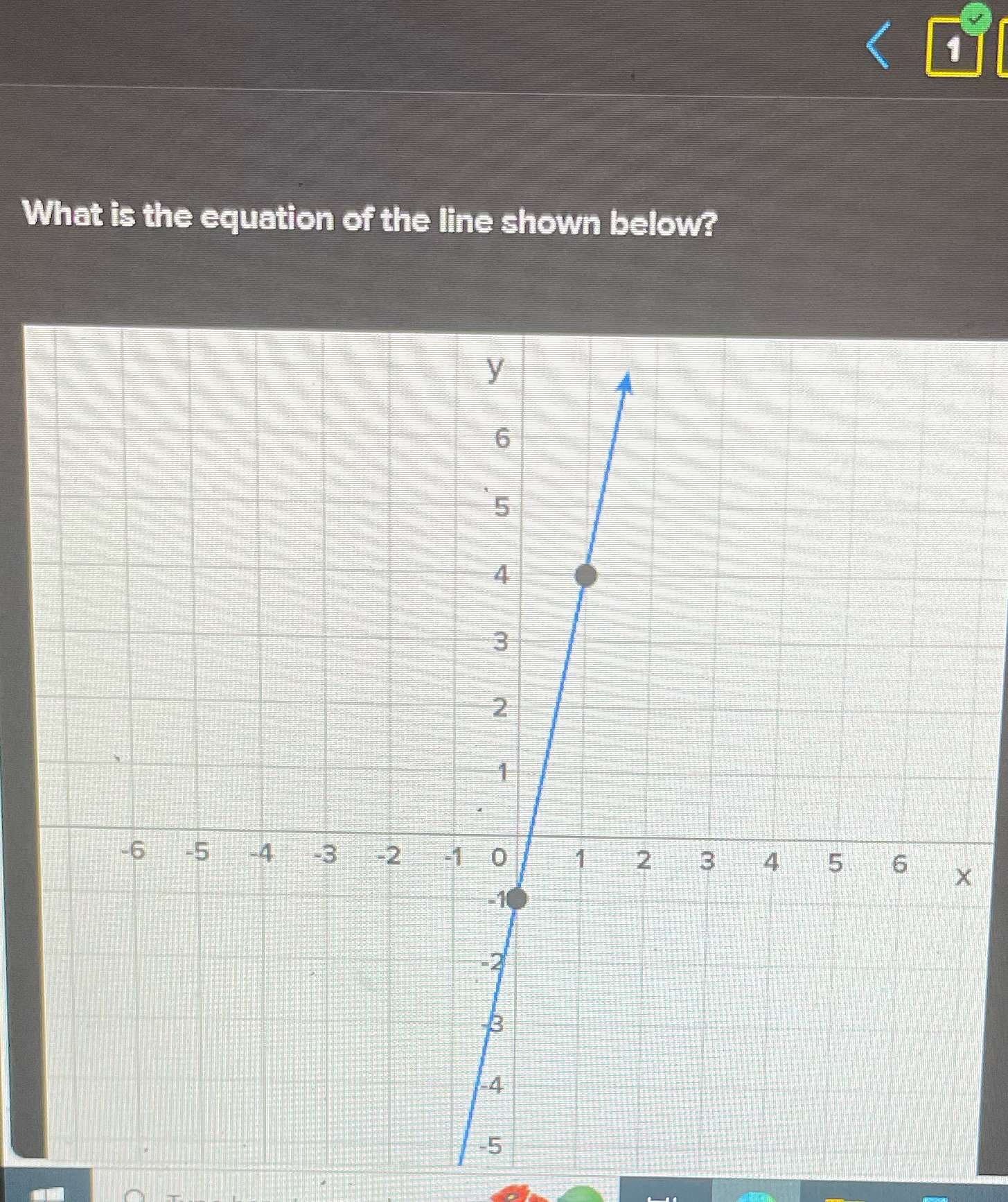 What is the equation of the line shown below? 6 5