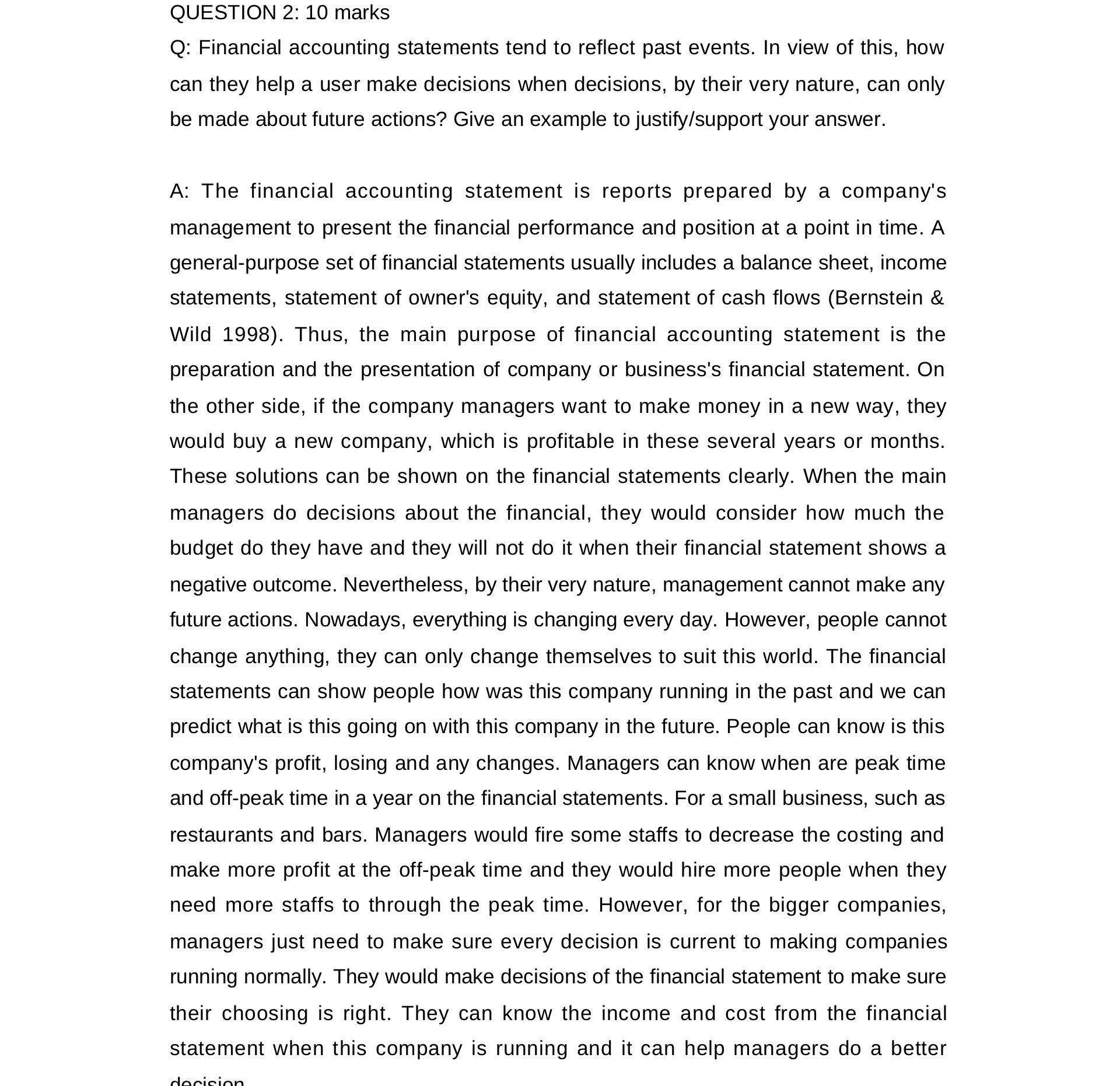 QUESTION 2: 10 marks Q: Financial accounting