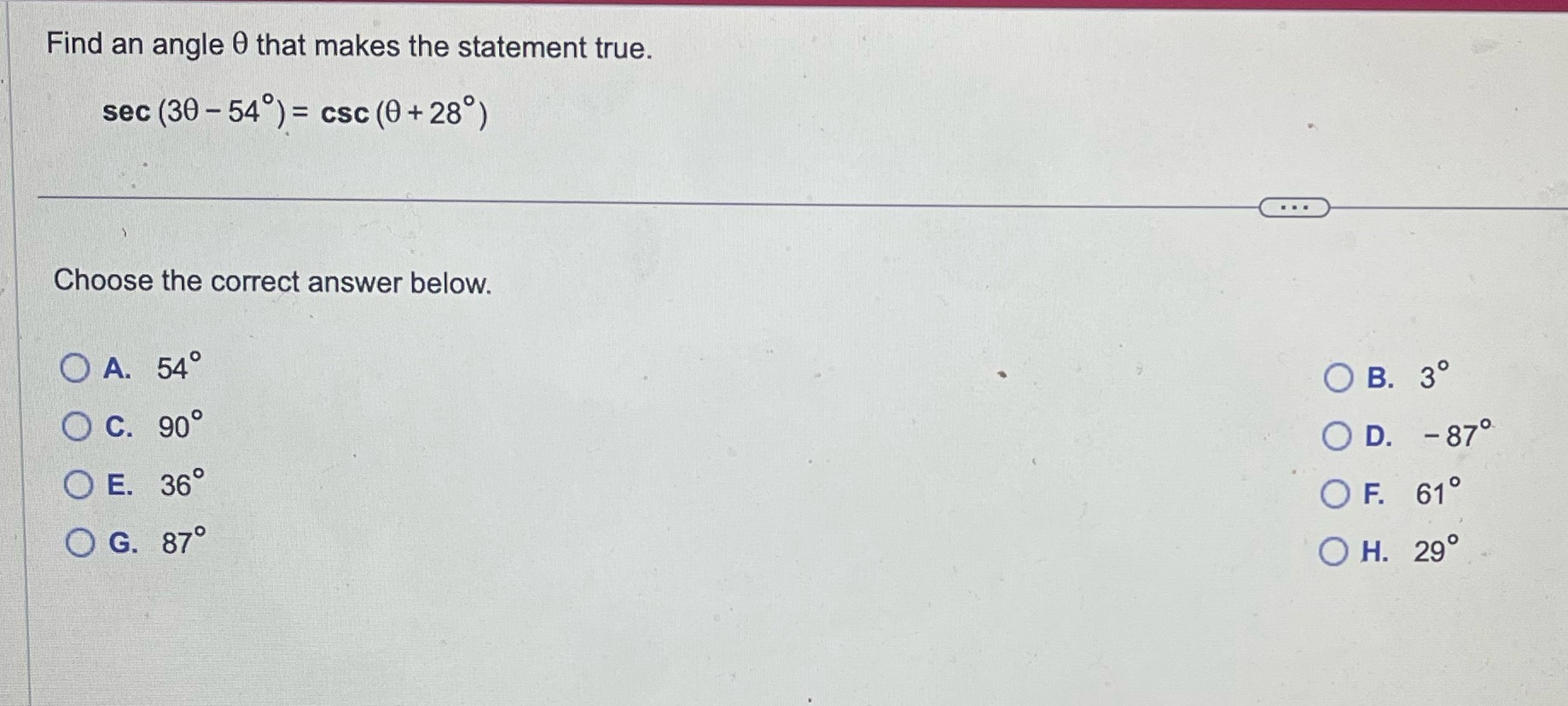 Find an angle 0 that makes the statement true.