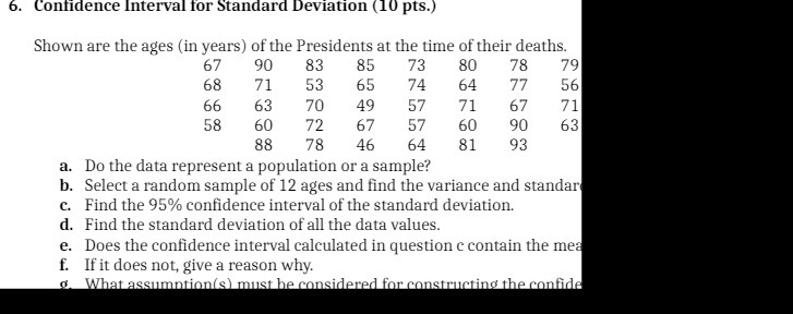 6. Confidence Interval for Standard Deviation (10