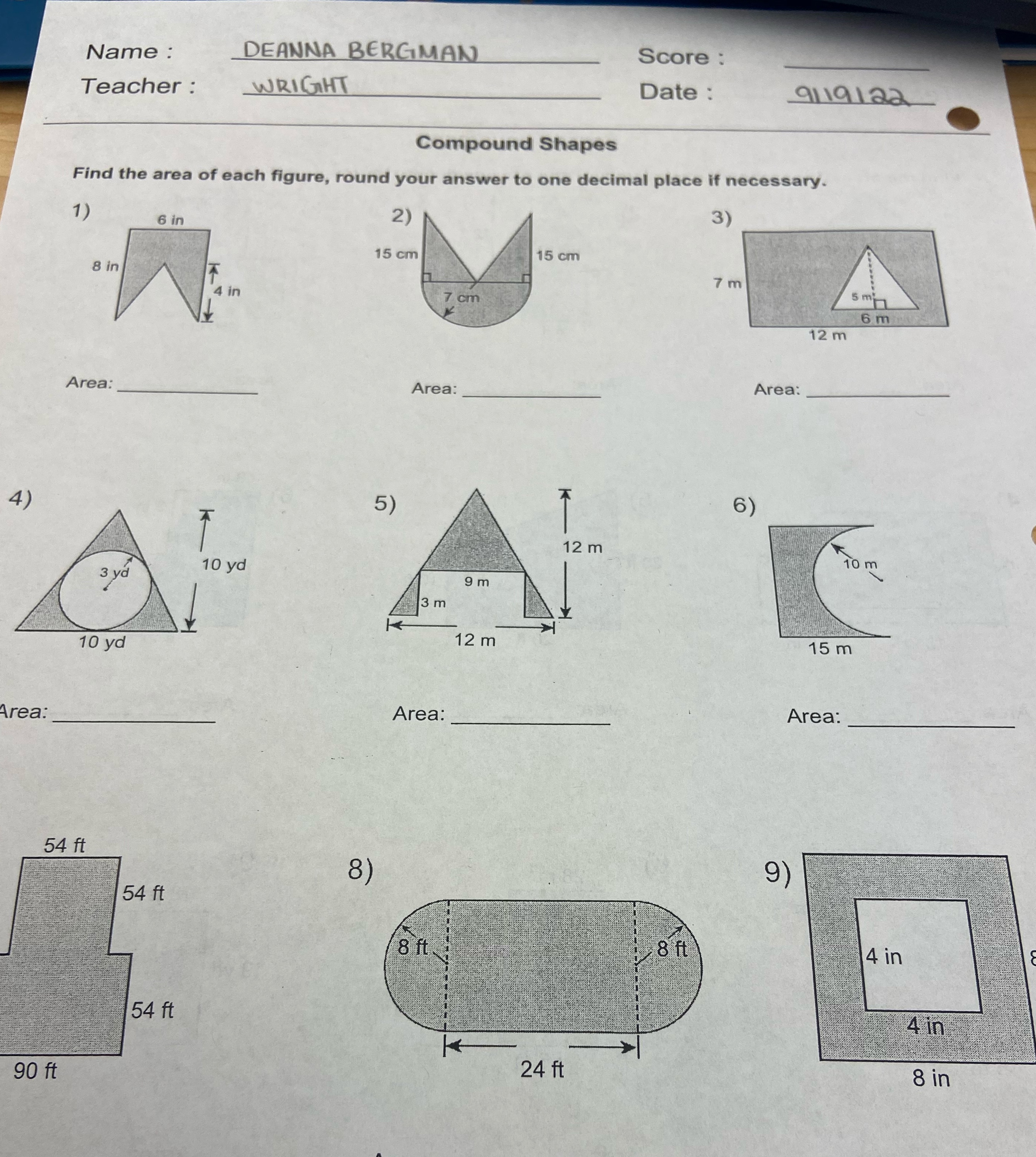 Fill in these problems Name : DEANNA BERGMAN