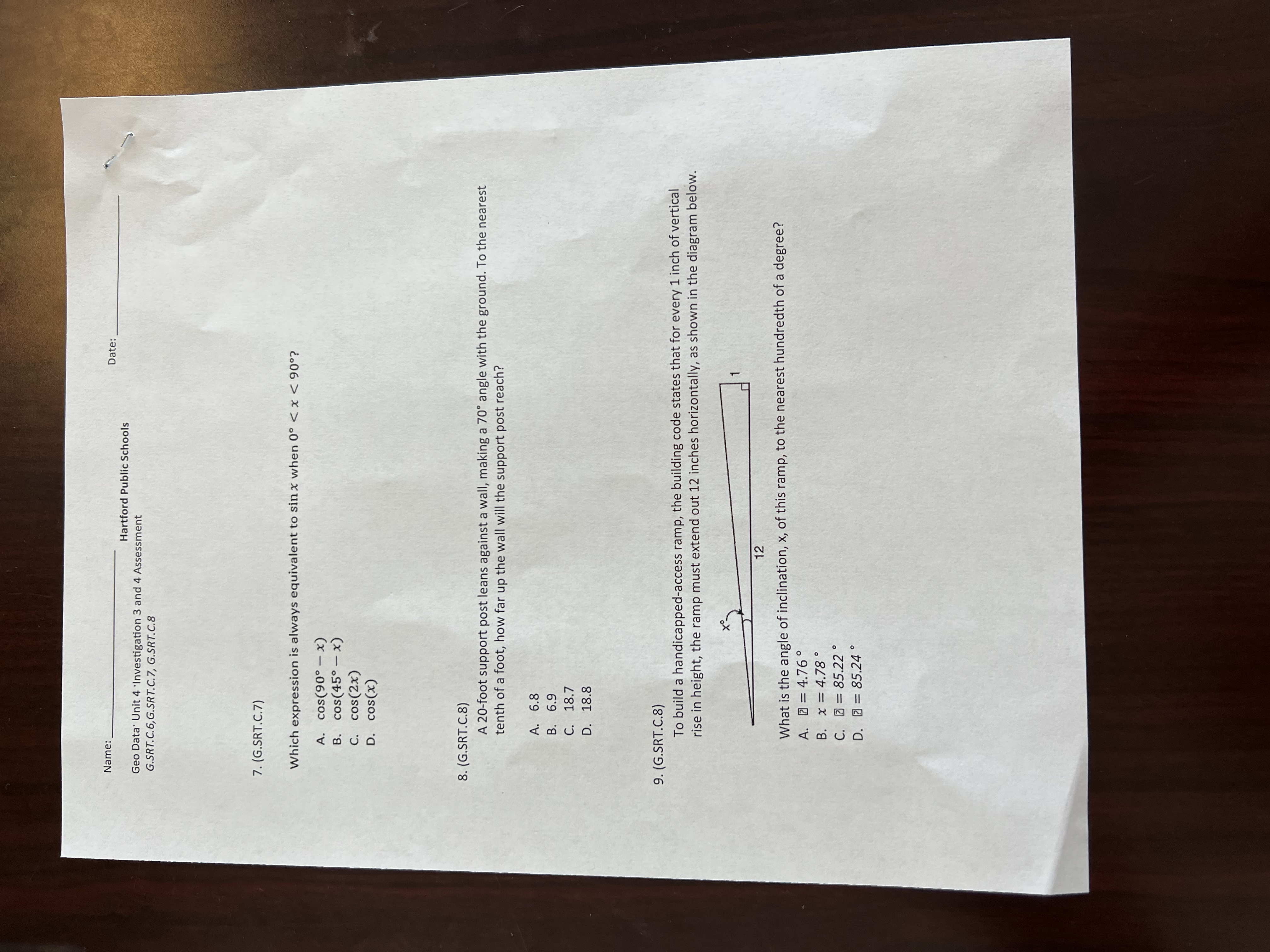 Name: Date : Hartford Public Schools Geo Data.