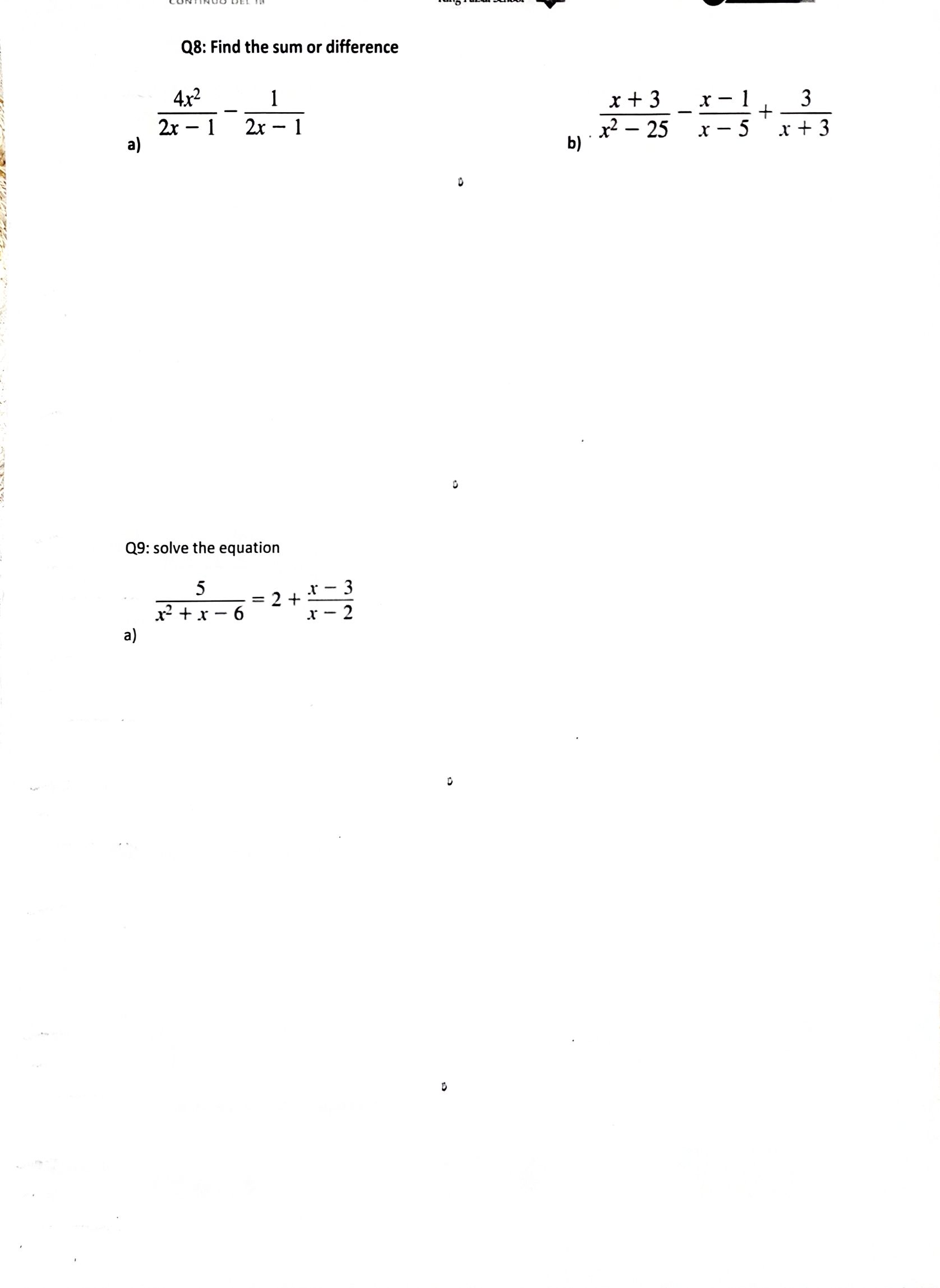 Q1: Rewrite the equation in logarithmic form. a)