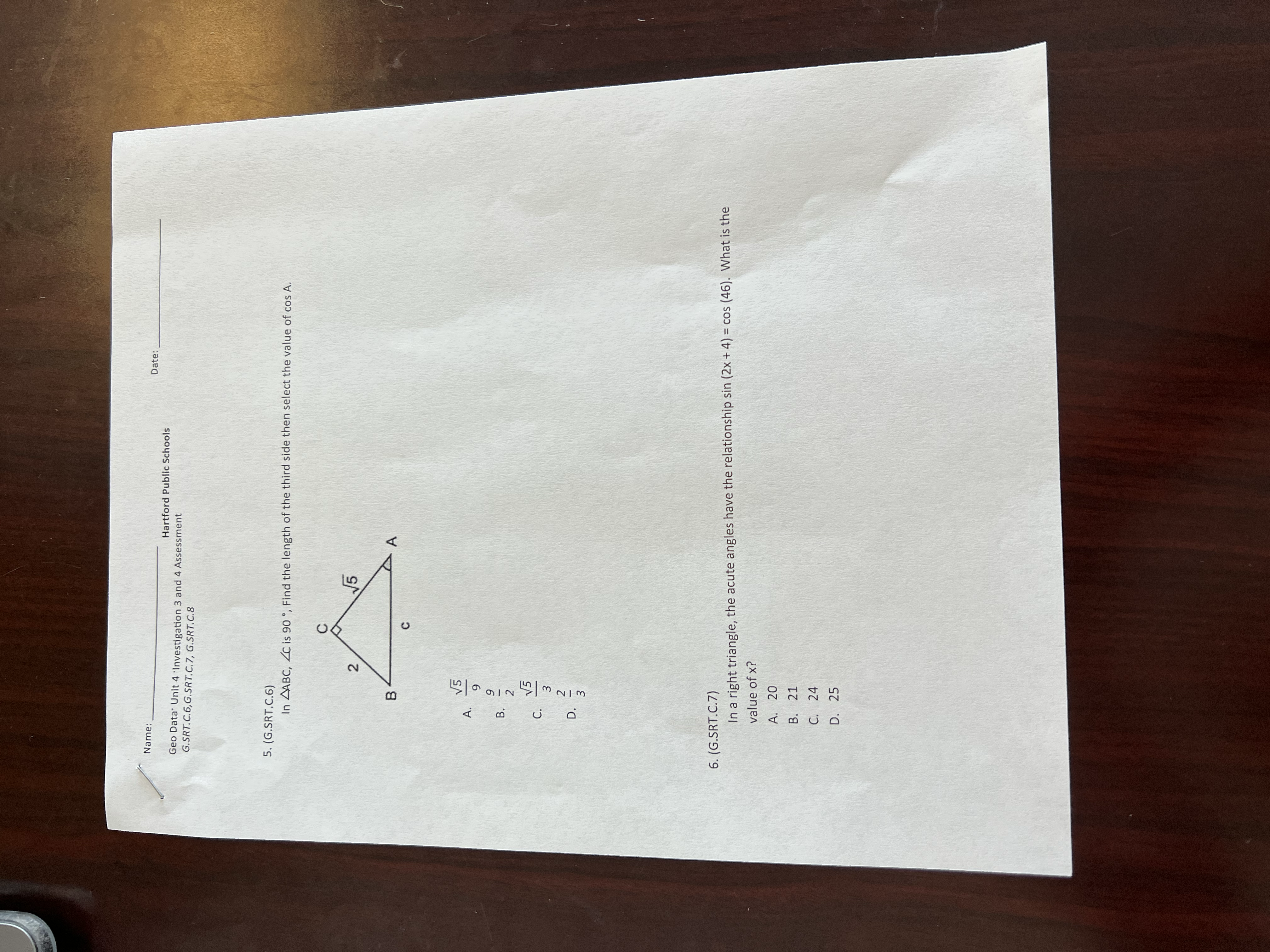 Name: Date : Hartford Public Schools Geo Data.
