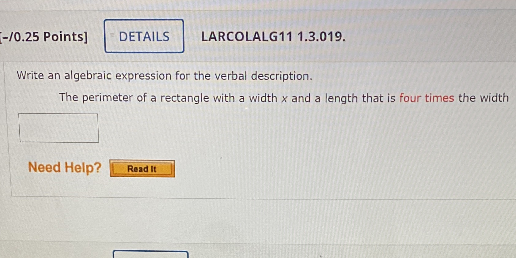 Please show work so I can learn :) -/0.25 Points]