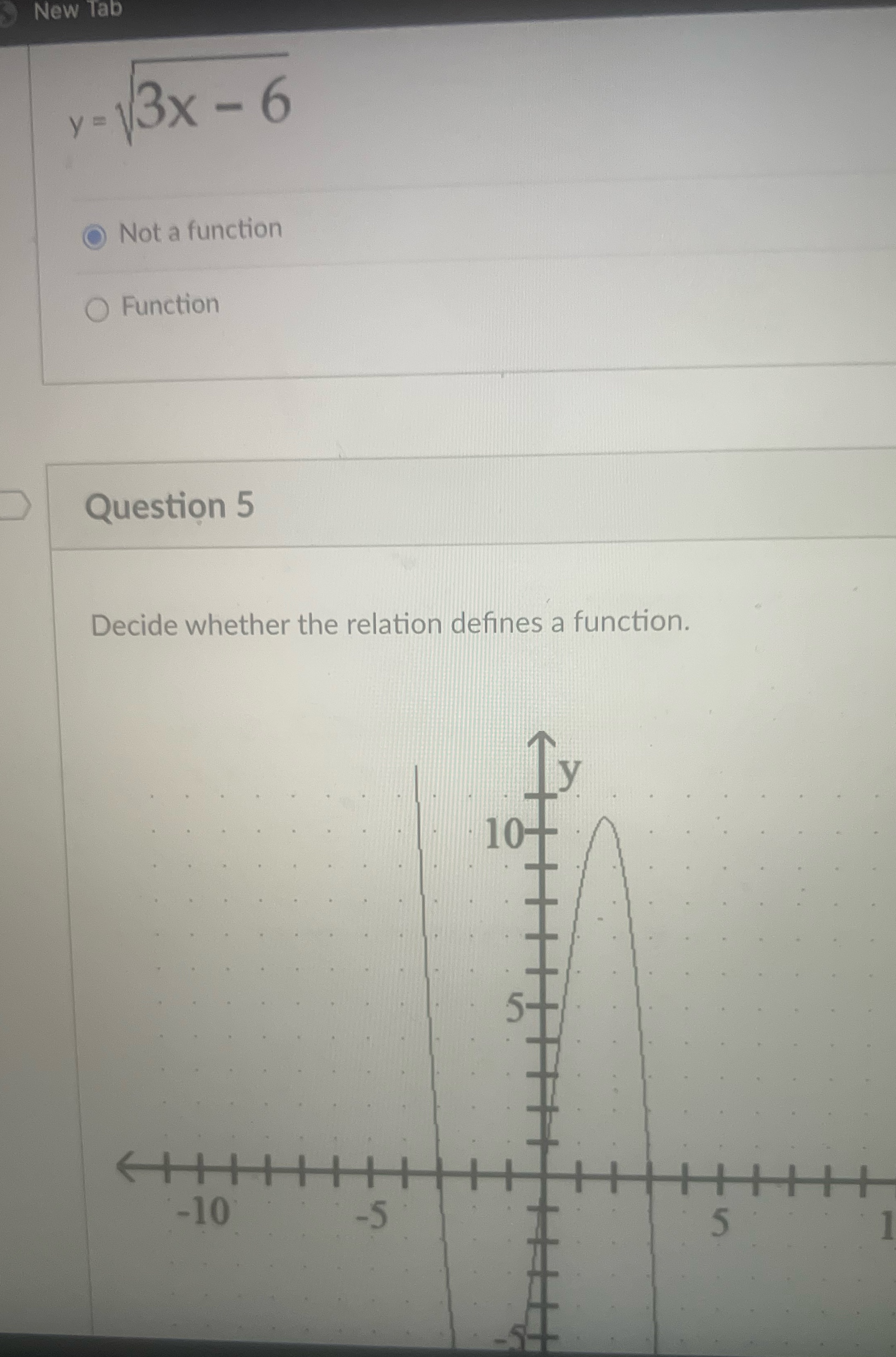 Question 5 function or not and question 4 New Tab