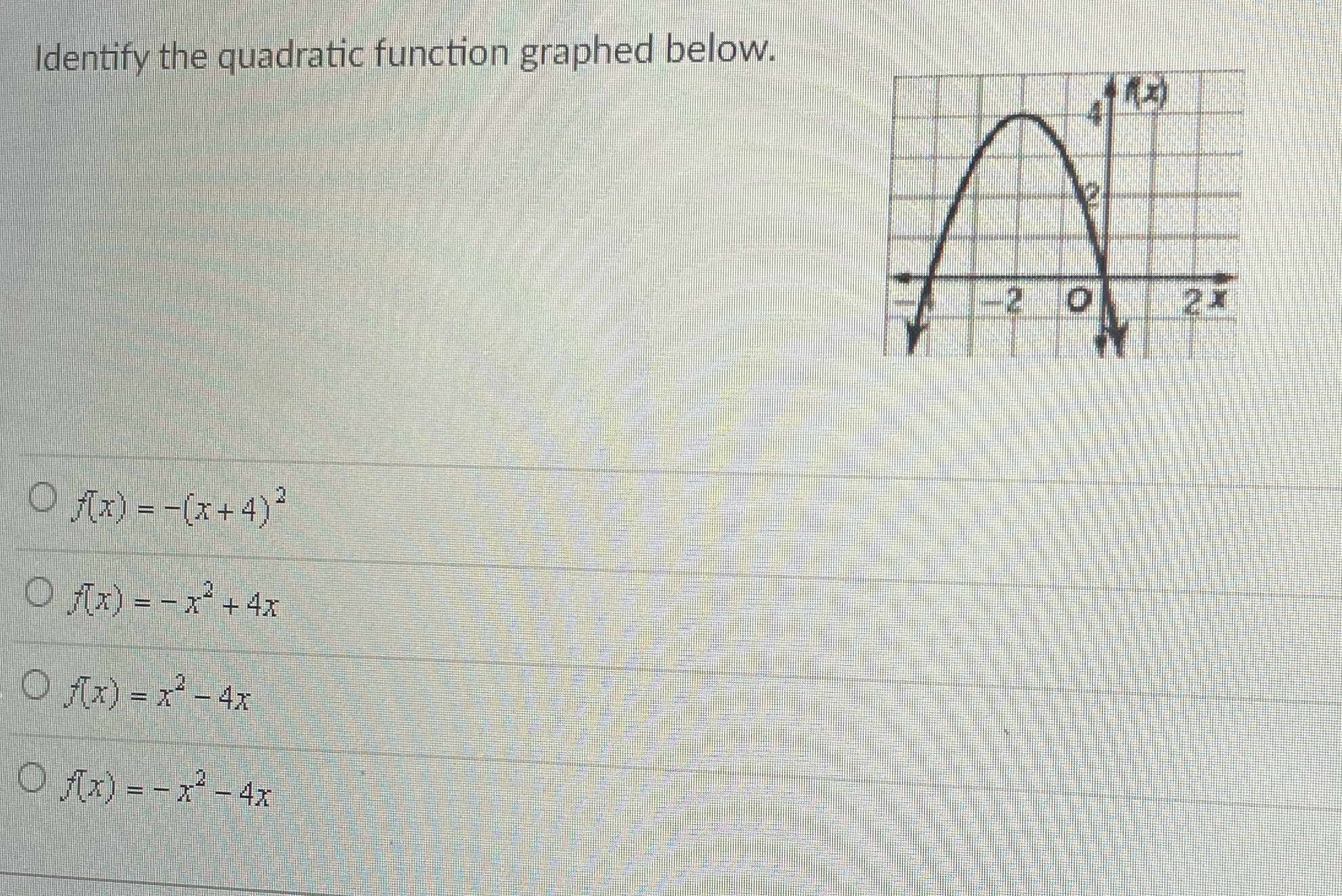 Identify the quadratic function graphed below. -2