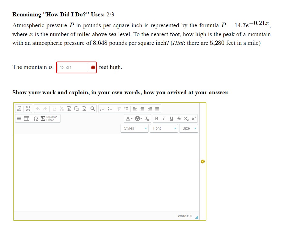 Remaining "How Did I Do?" Uses: 233 Atmospheric