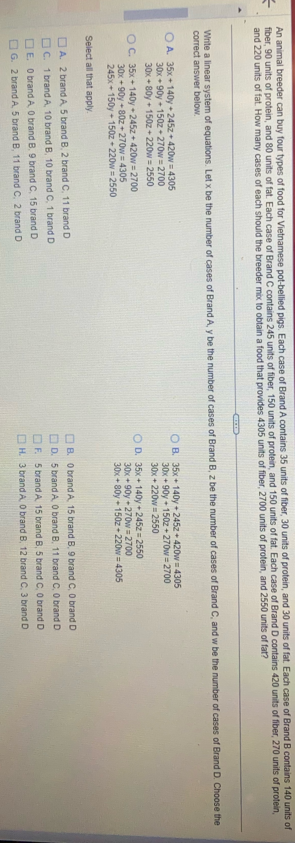 An animal breeder can buy four types of food for