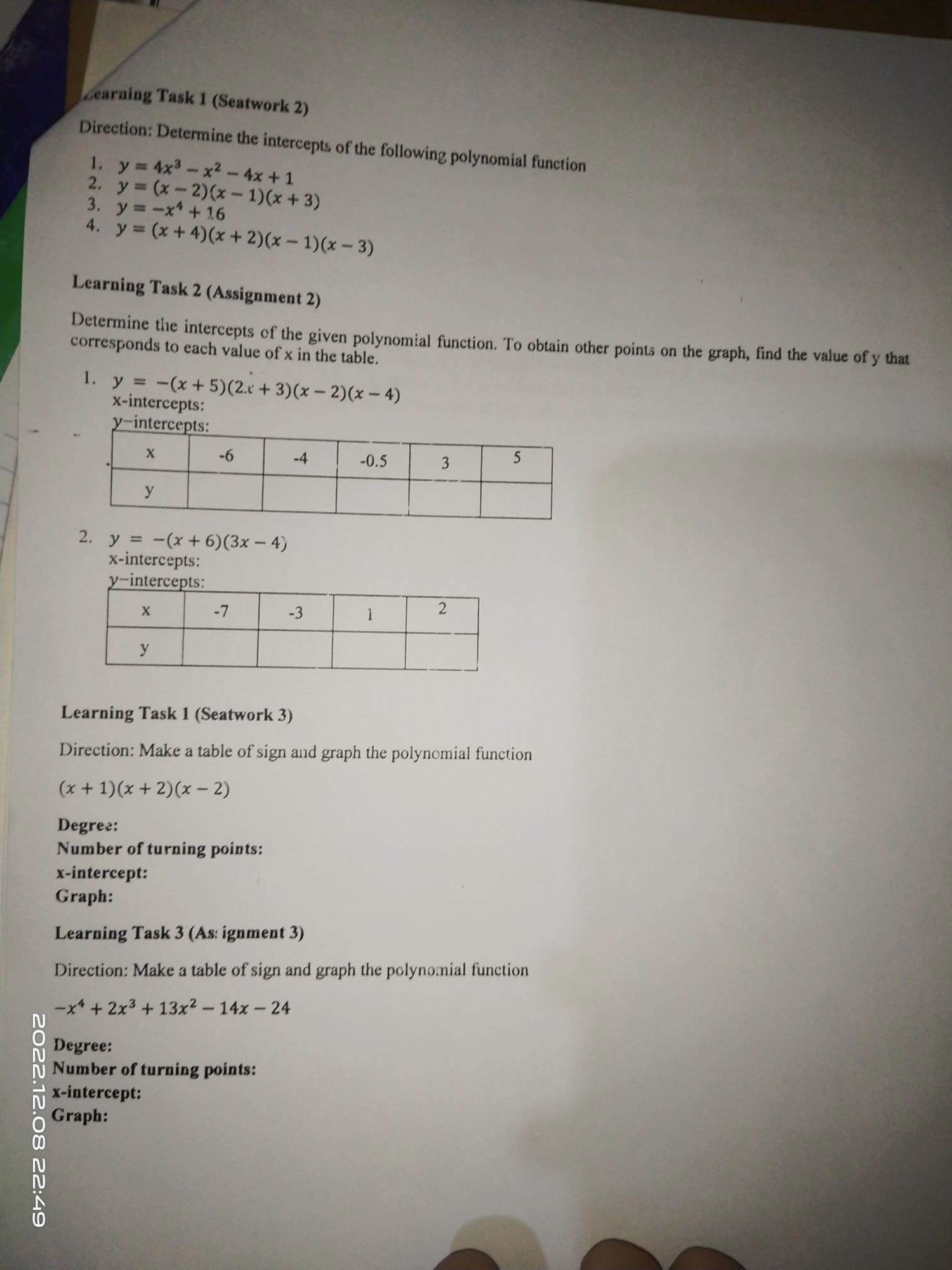 Learning Task 1 (Seatwork 2) Direction: Determine