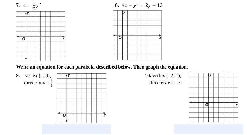 1. x = 3yz + 6y -5 2. x + y2 -8y =-20 3. 3x - y2