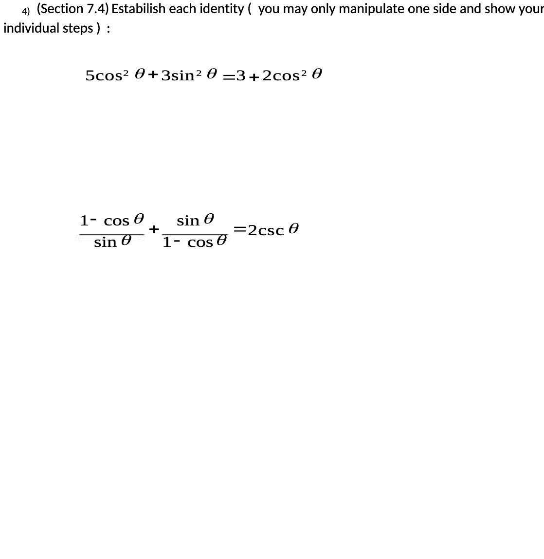 4; (Section 7.4) Estabilish each identity ( you