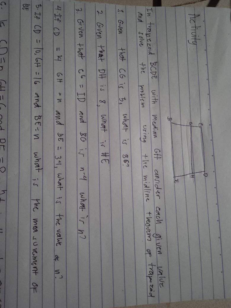 D Activity B In trapezoid BCDE with median GH