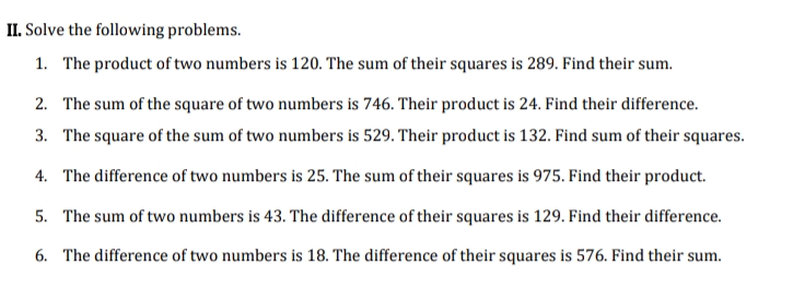 II. Solve the following problems. 1. The product