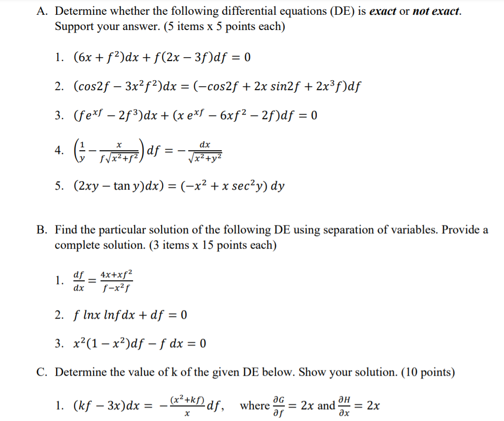 Differential Equations 1. Exact and not exact.