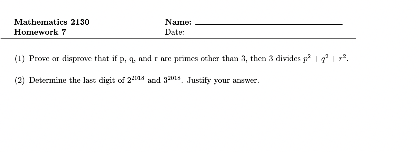 Mathematics 2130 Name: Homework 7 Date: (1) Prove
