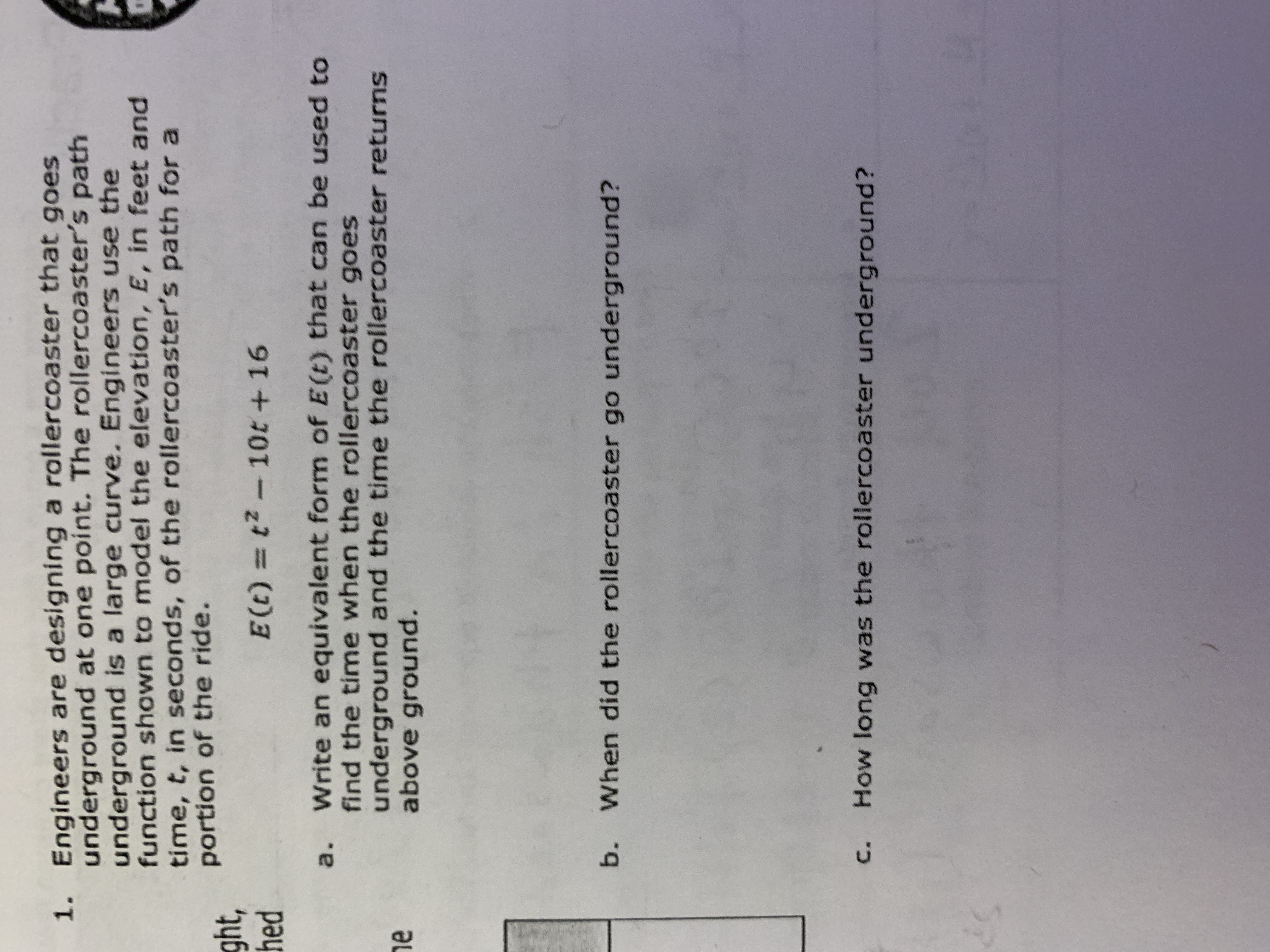 1. Engineers are designing a rollercoaster that
