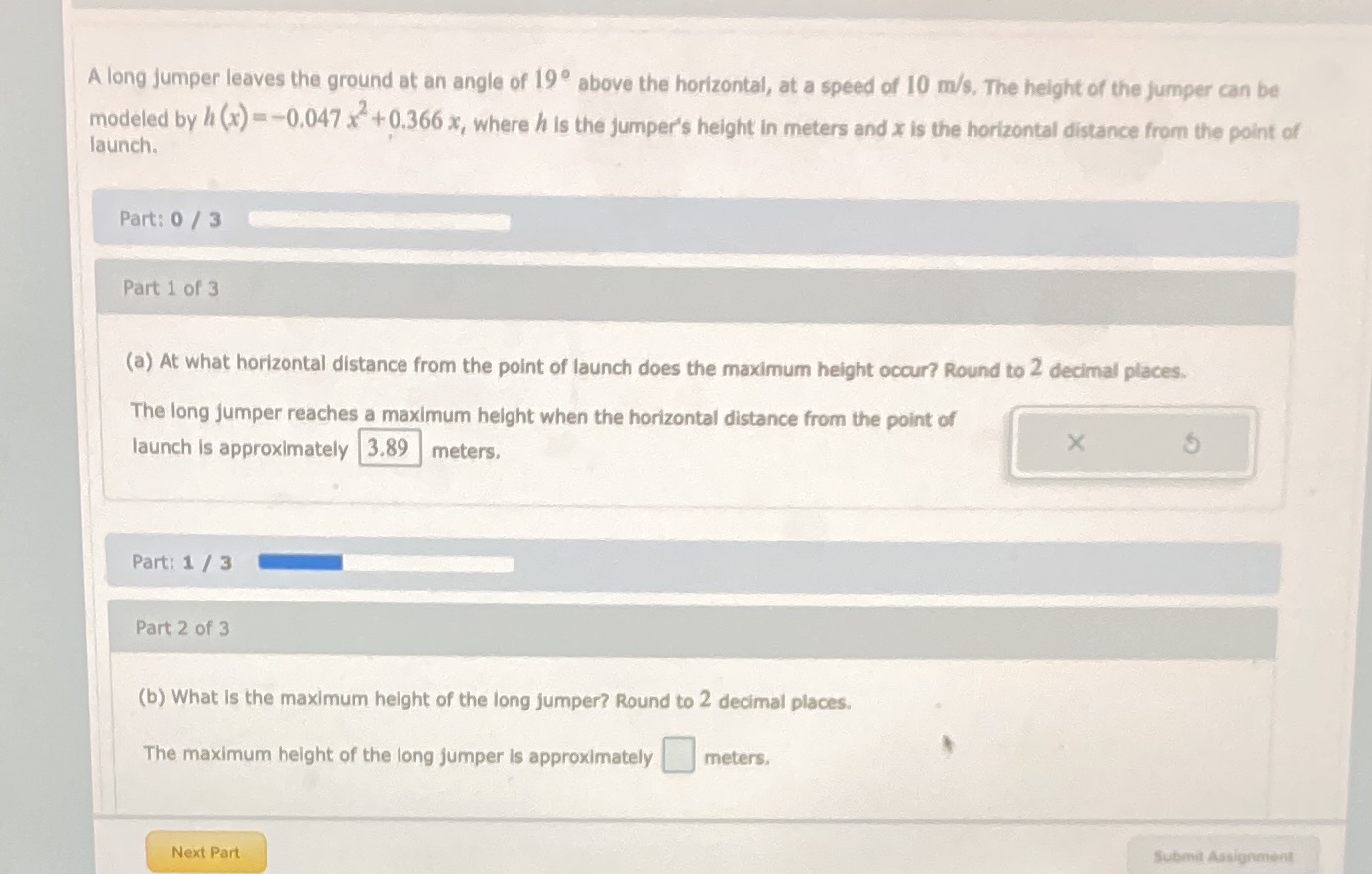 A long jumper leaves the ground at an angle of 19