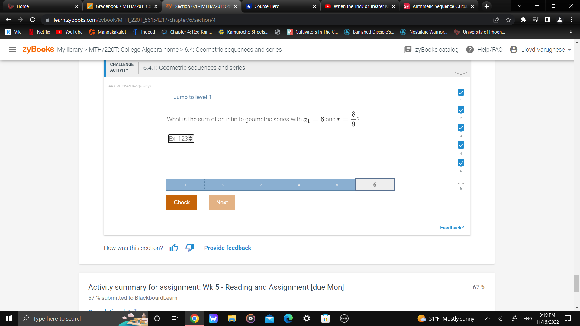 Home X Gradebook / MTH/220T: Co x zy Section 6.4