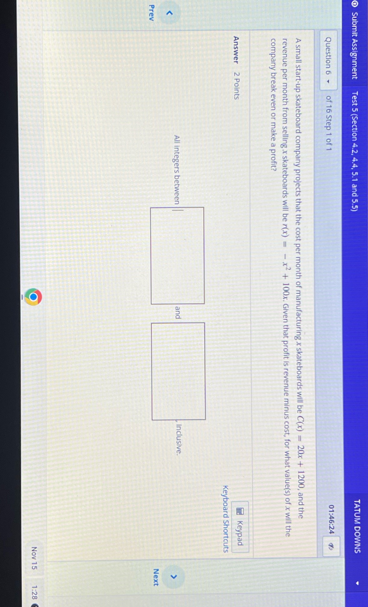 Submit Assignment Test 5 (Section 4.2, 4.4, 5.1