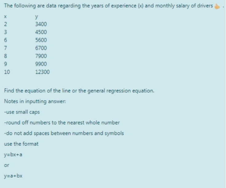 The following are data regarding the years of