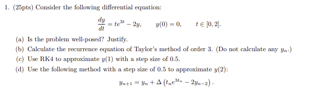 1. (25pts) Consider the following differential