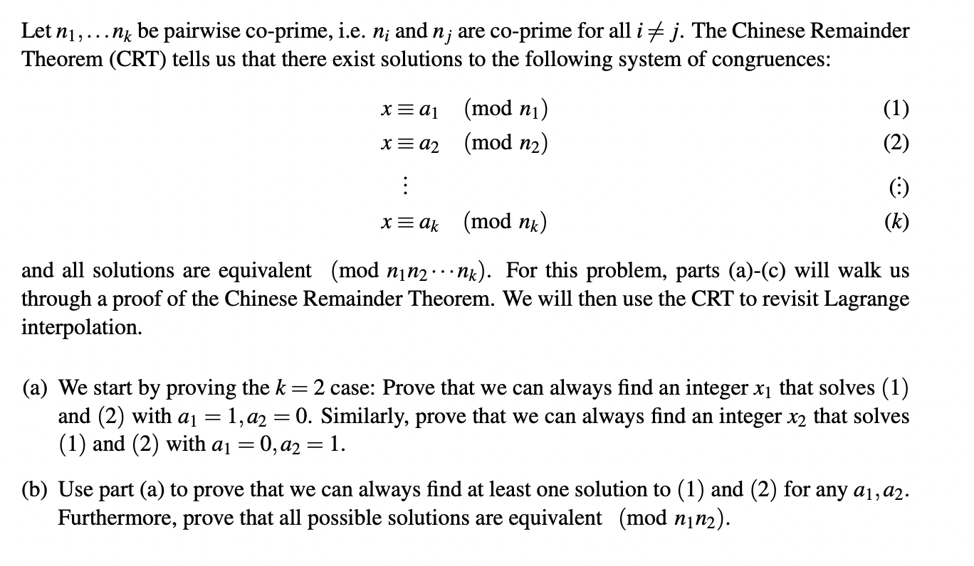 Let n1, . .. nk be pairwise co-prime, i.e. n; and