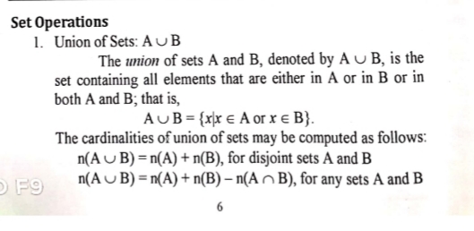 Set Operations 1. Union of Sets: A U B The union