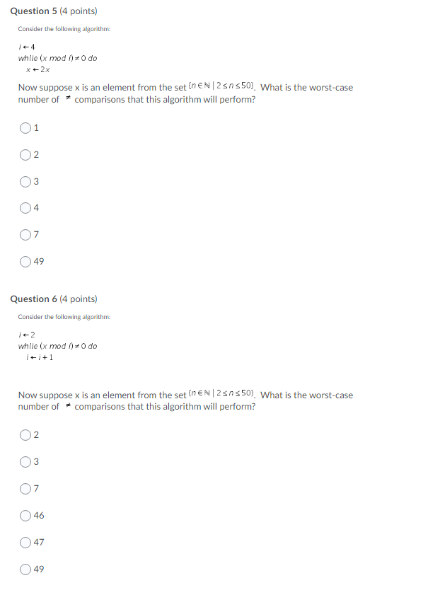 Question 5 (4 points) Consider the following