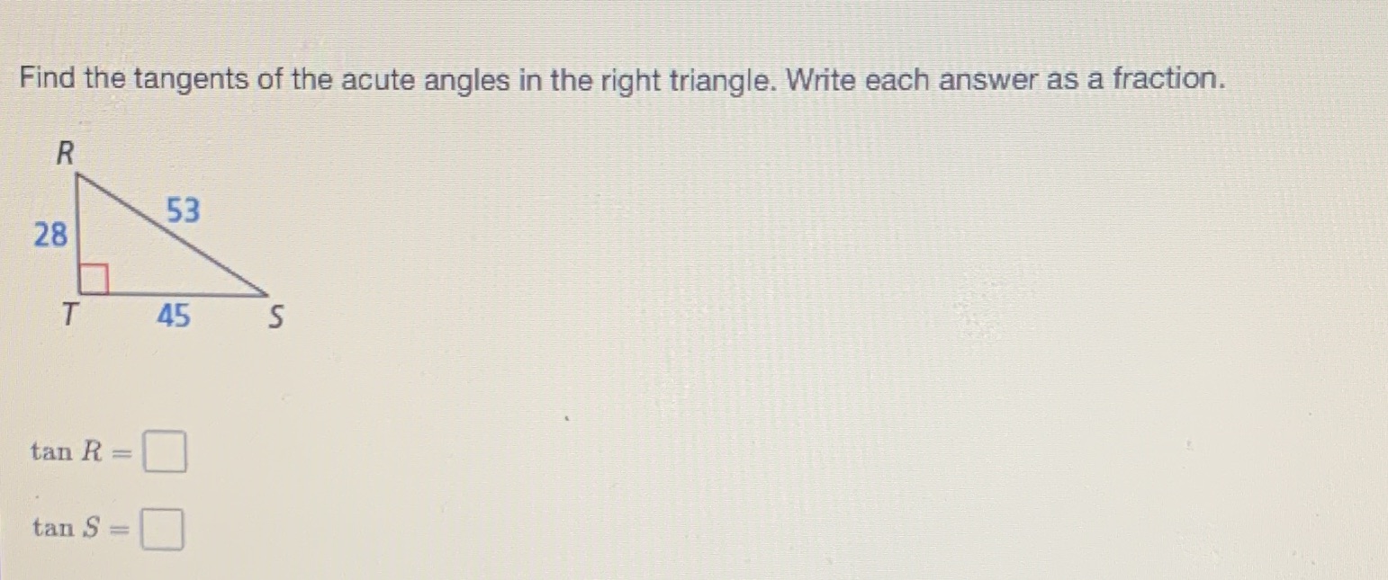 Find the tangents of the acute angles in the