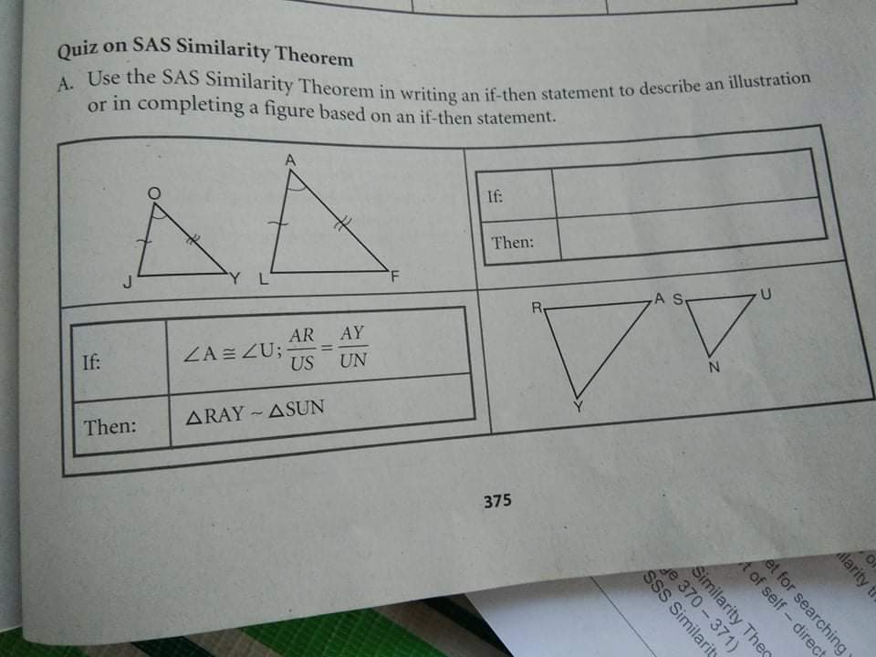Quiz on SAS Similarity Theorem A. Use the SAS
