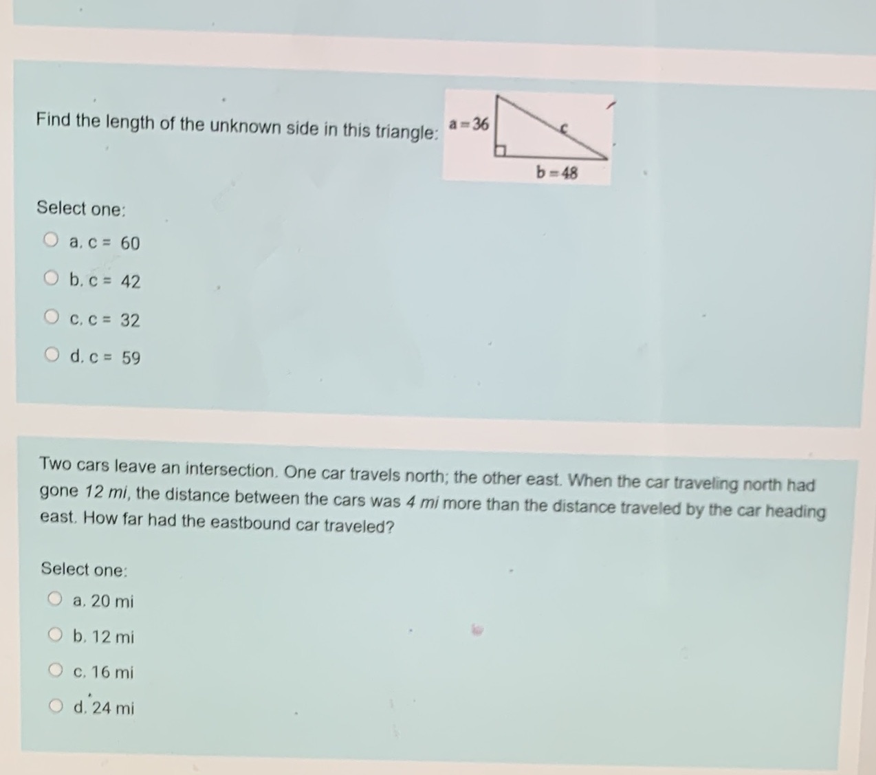 Find the length of the unknown side in this