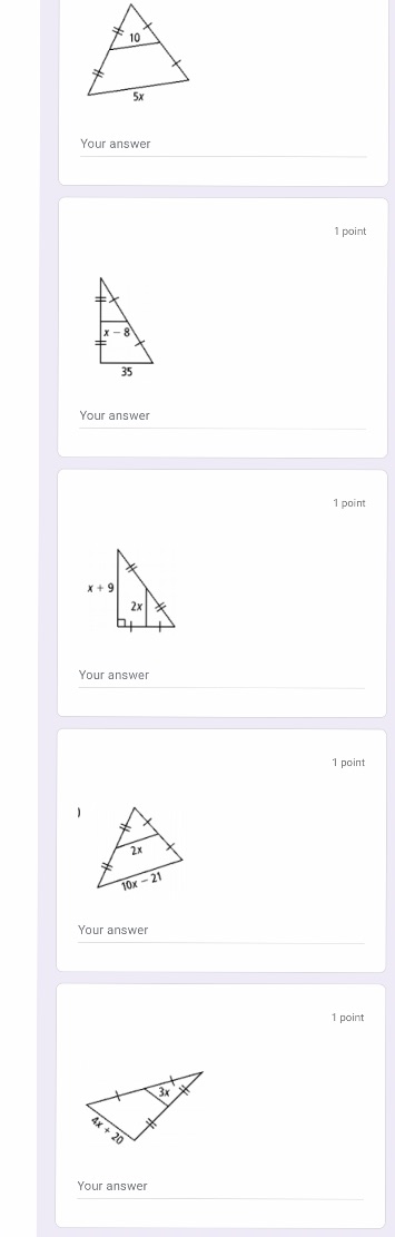 Solve for x 10 5x Your answer 1 point X - 8 35
