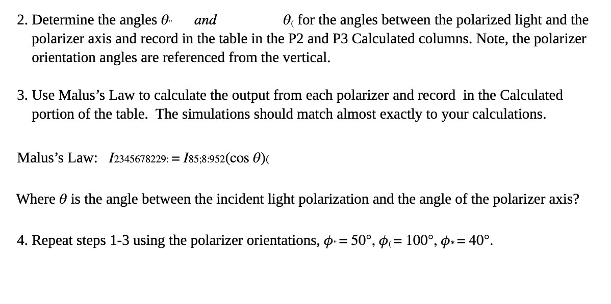 2. Determine the angles 6 and 6( for the angles