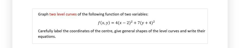 Graph two level curves of the following function