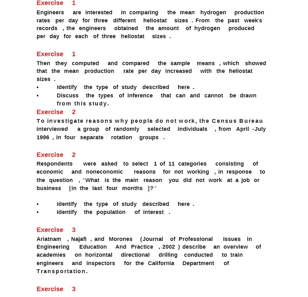 Exercise 1 Engineers are interested in comparing