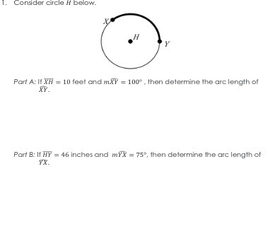 1. Consider circle H below. V Port A: If XH = 10