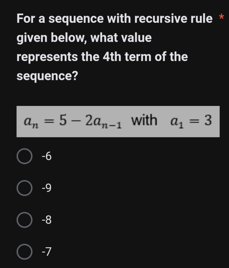For a sequence with recursive rule ' given